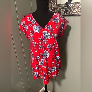 Express Red Floral Cold Shoulder Top Size Small